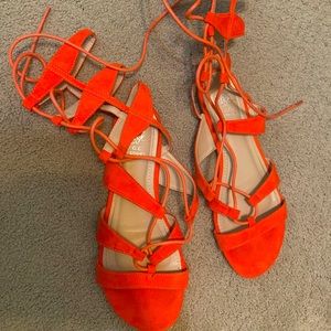 Suede bright pink sandals barely worn!